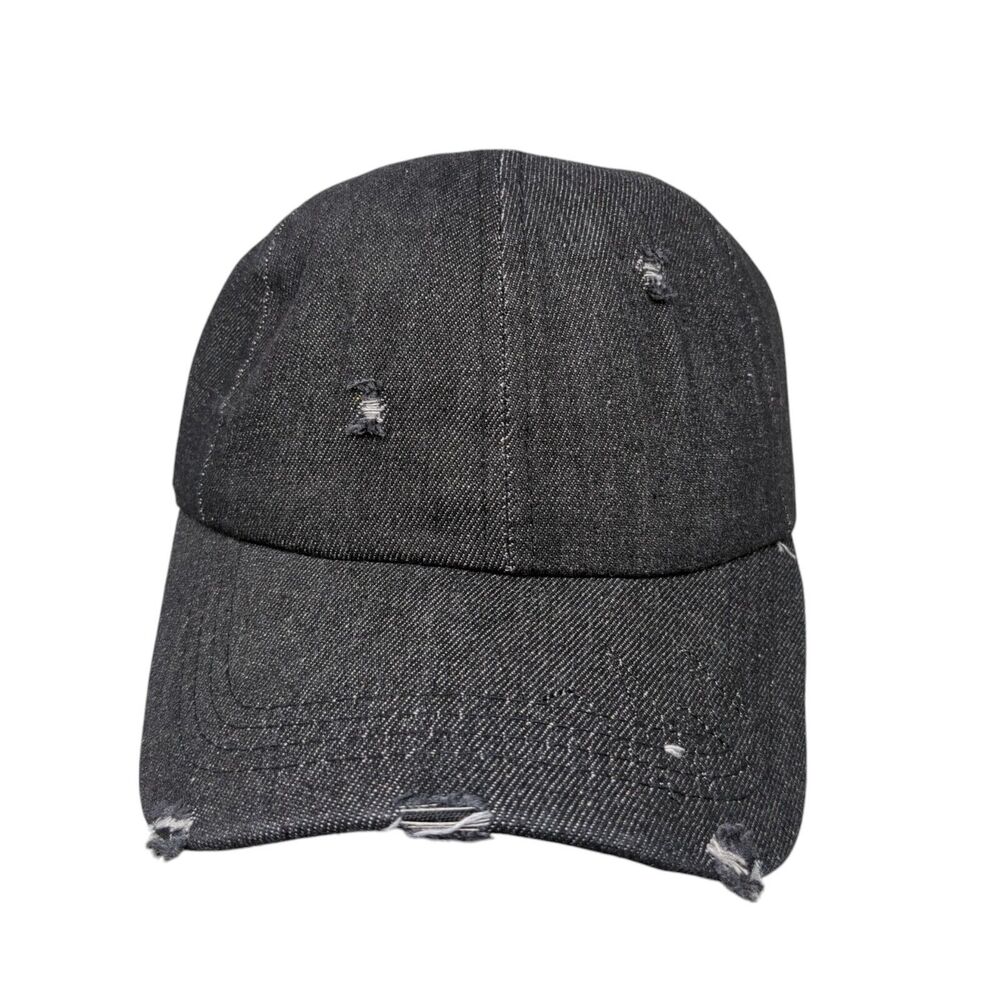 Unbranded Slideback Hat Black OSFA Adjustable Distressed 6 Panel Blank Cotton
